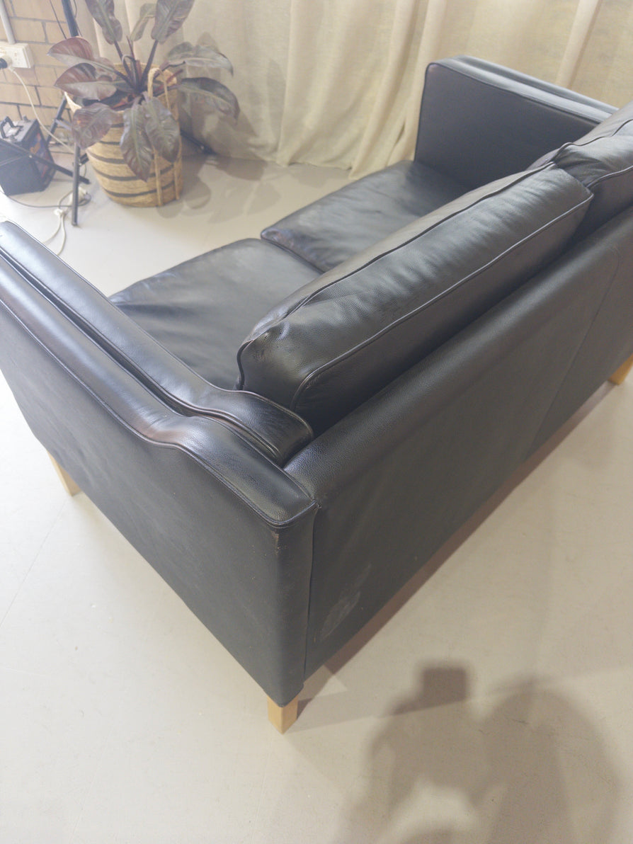 Danish Two Seater Sofa in Black Leather