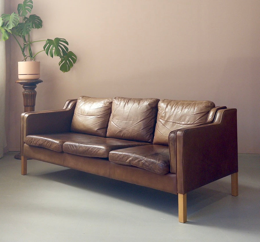 Danish Three Seater Sofa in Caramel Leather