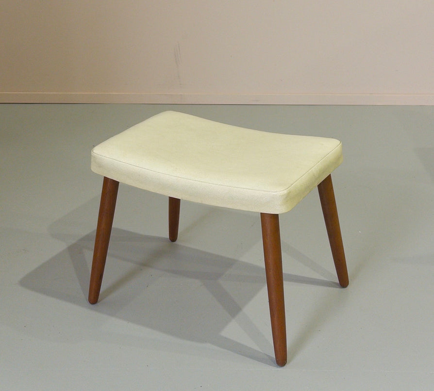 Danish Footstool in Cream Vinyl