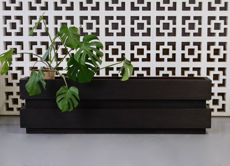 Long Mid-Century Planter in Ash and in an Ebonised Finish