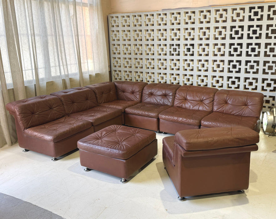Eight Piece European Modular Sofa in Leather