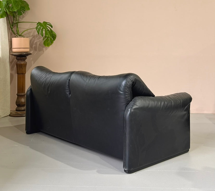 Cassina Maralunga 2 Seater Sofa in Black Leather
