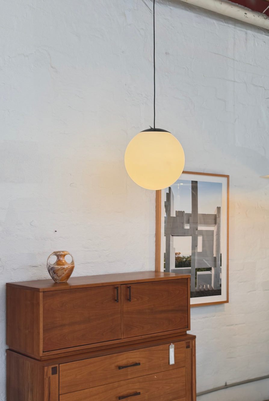Mid-Century Ball Pendant in Frosted Glass