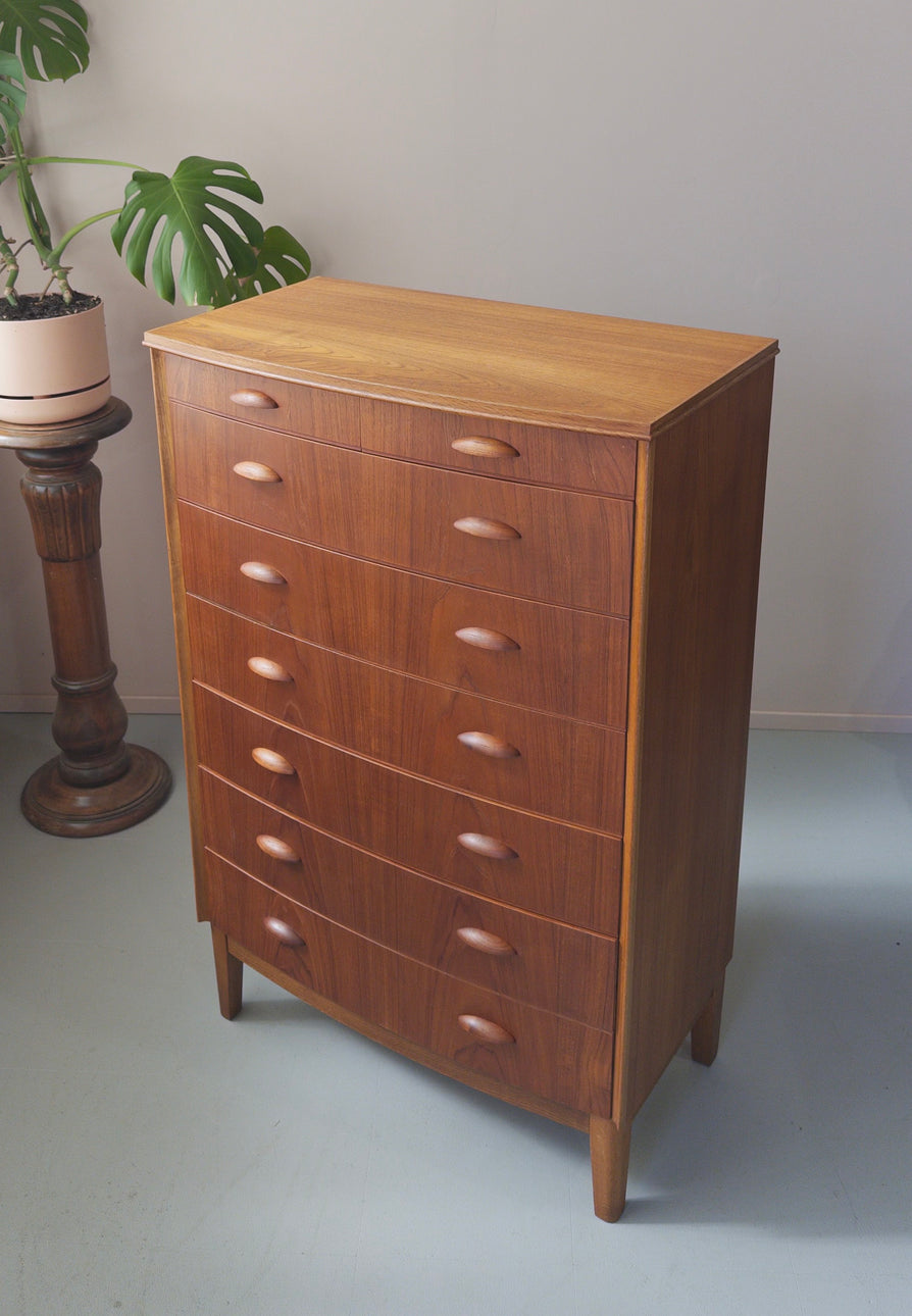 Danish Bow-Front Tallboy in Teak & Oak