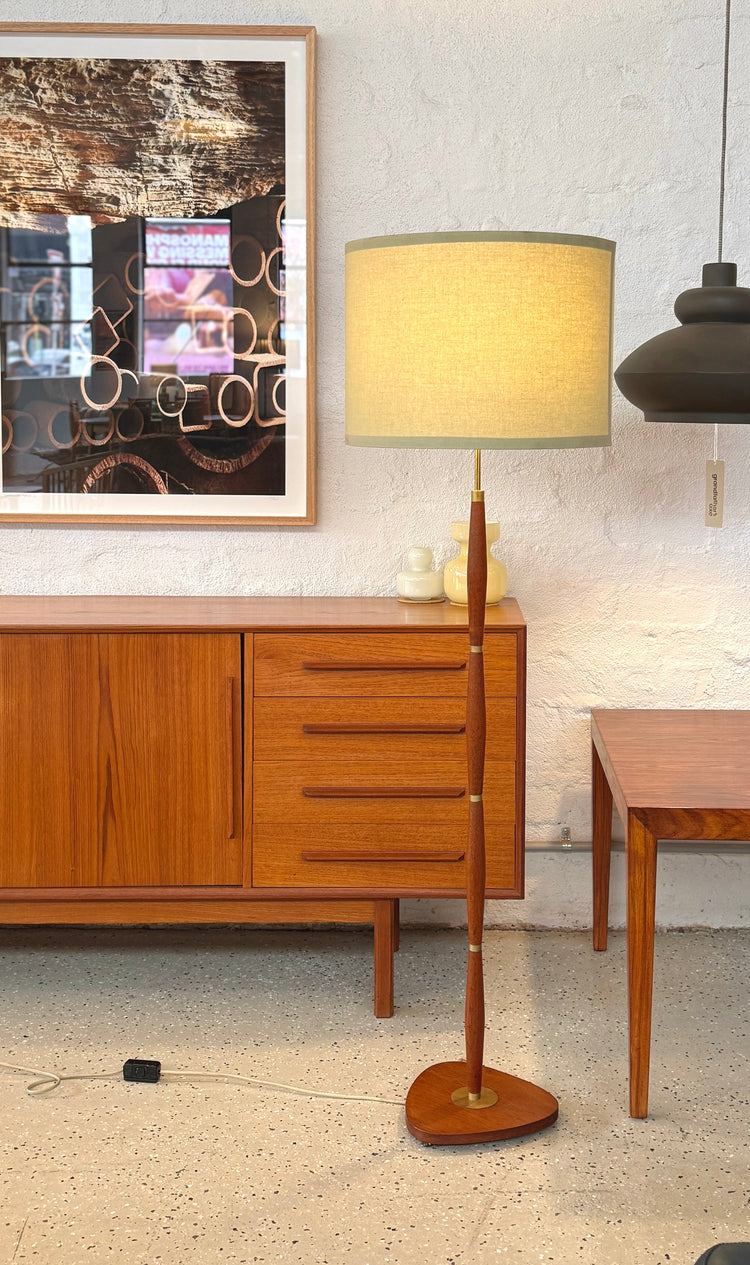 Danish Floor Lamp in Teak & Brass