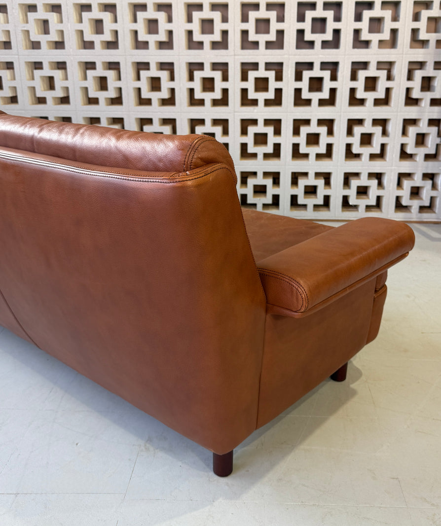 Danish Three Seater Sofa in Tan Leather