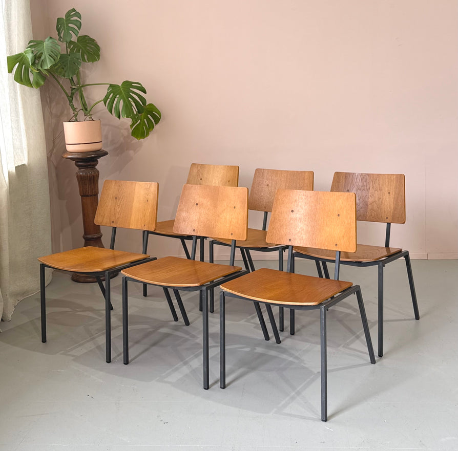 Set of Six Danish School Chairs