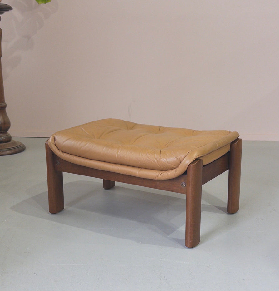 1980s Footstool in Tan Leather