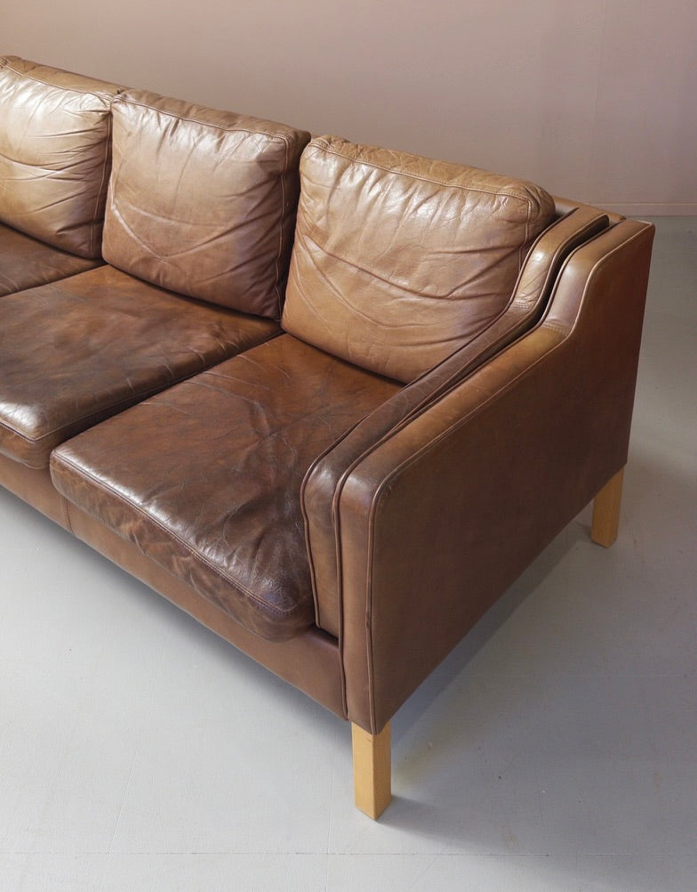Danish Three Seater Sofa in Caramel Leather