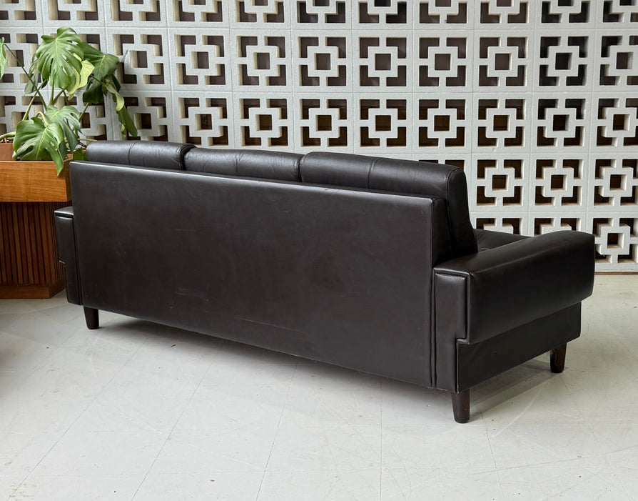 Danish Three Seater Sofa in a Dark Brown Leather