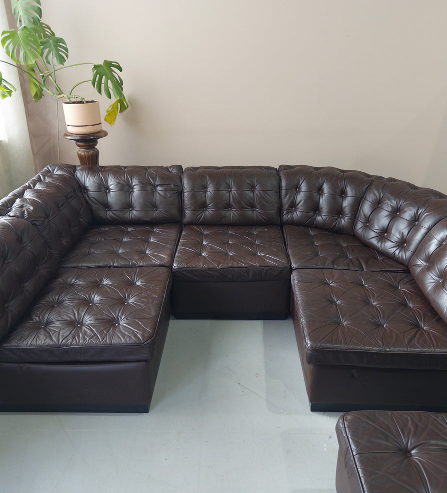Six Piece Modular Sofa in Leather