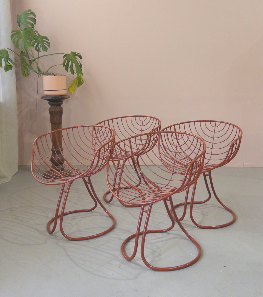 Set of four Gastone Rinaldi "Pan Am" Chairs in Terracotta