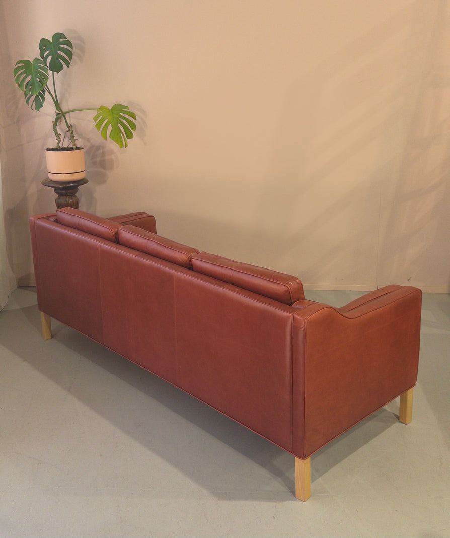 Three Seater Danish Sofa in Red Leather