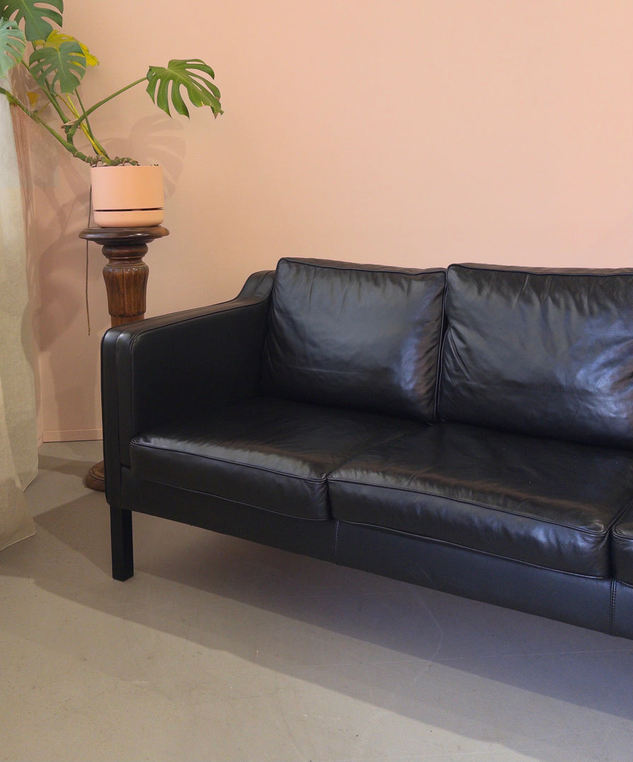 Three-Seater Sofa in Black Leather by Stouby
