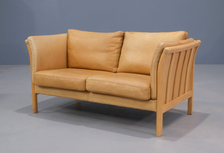 Danish Two Seater Sofa in Natural Leather