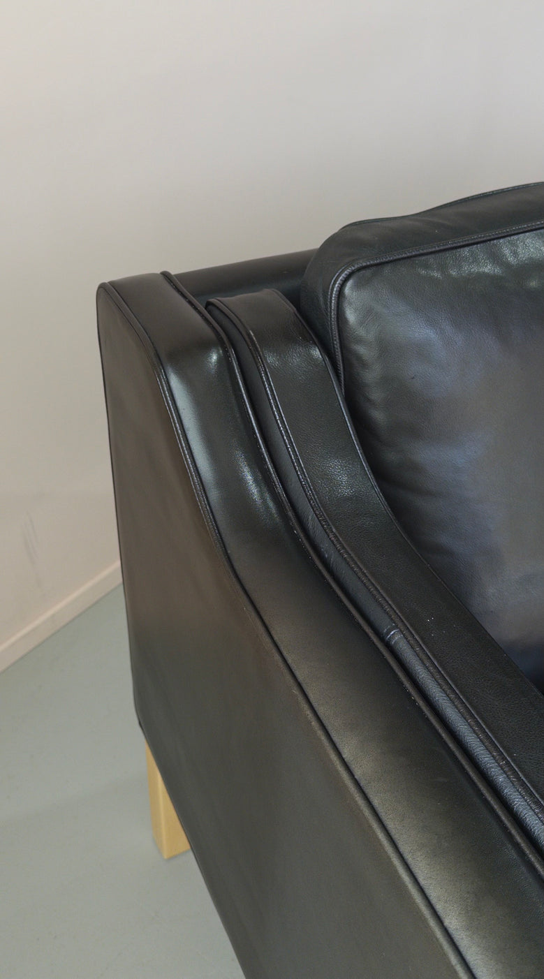 Danish Three Seater Sofa in Black Leather