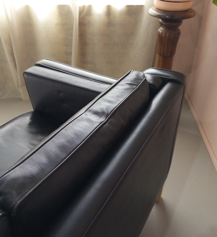 Danish Three Seater Sofa in Black Leather