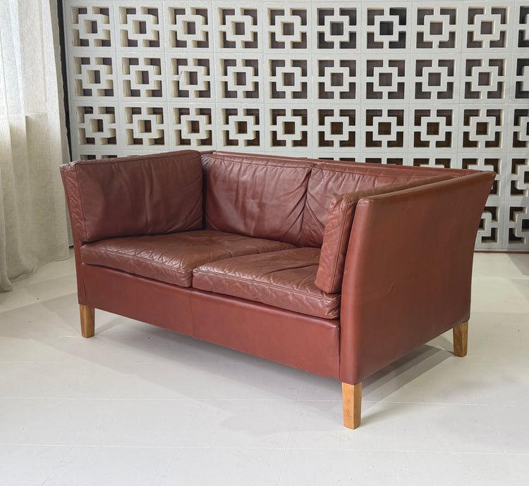 Danish Two Seater Sofa in a Blood Red Leather