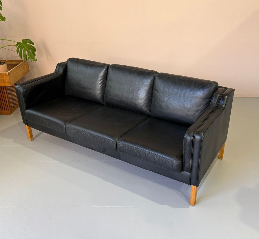 Three-Seater Sofa in Black Leather by Stouby