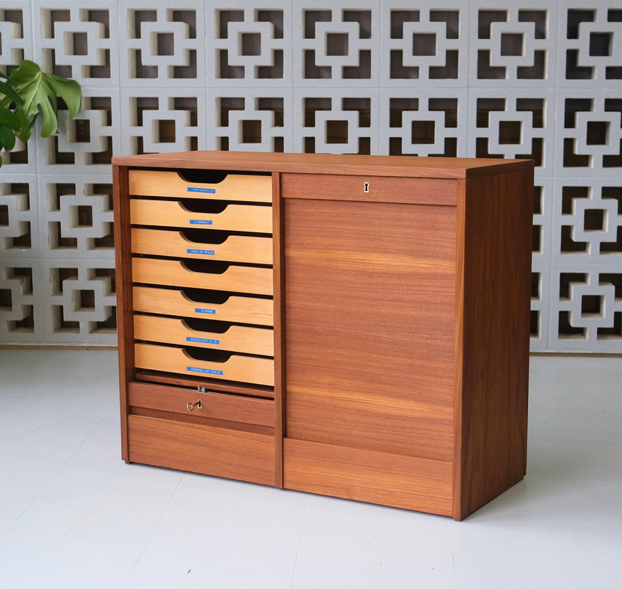 Danish Cabinet / Storage Unit with Twin Tambour Doors