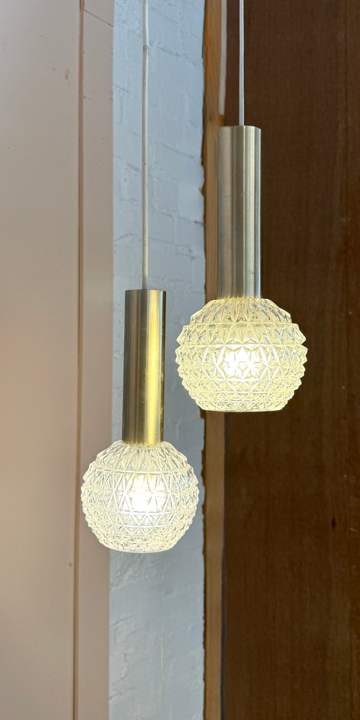 Mid-Century “Mace” Brass & Glass Pendant