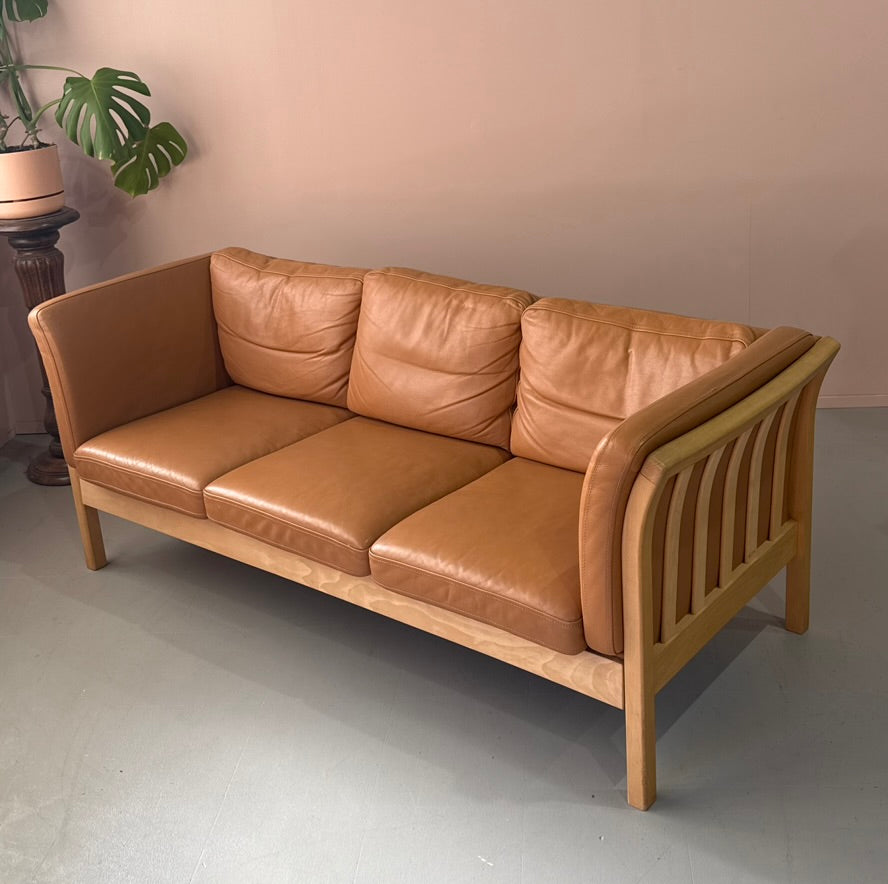 Three Seater Sofa in Tan Leather