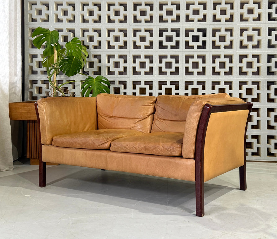 Danish Two Seater Stouby Sofa in Natural Leather