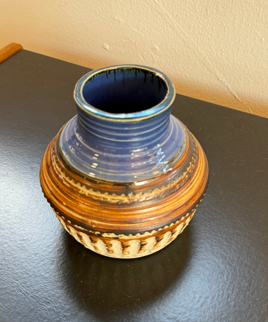 Mid-Century Vase in Blue & Brown Tones