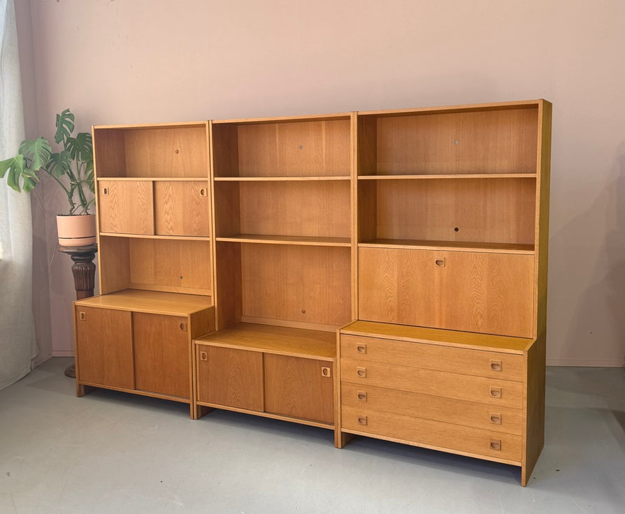 Three-Bay Danish Wall Unit in Oak
