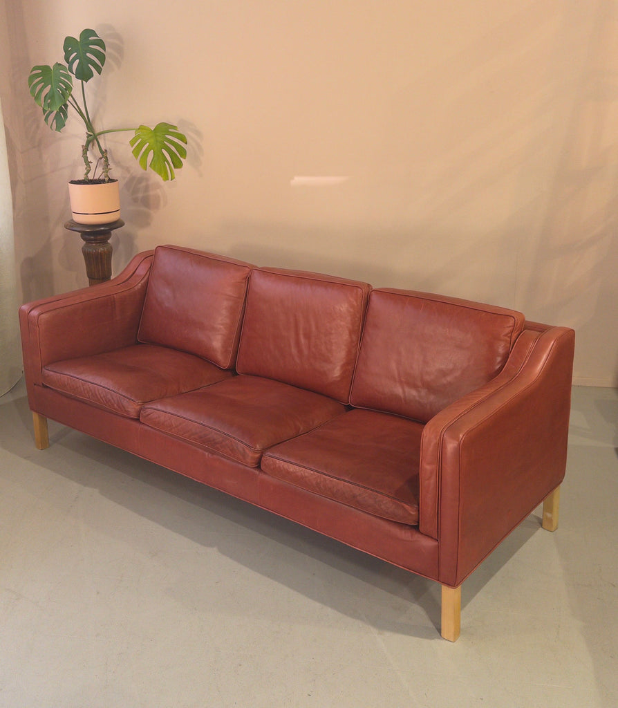 Three Seater Danish Sofa in Red Leather