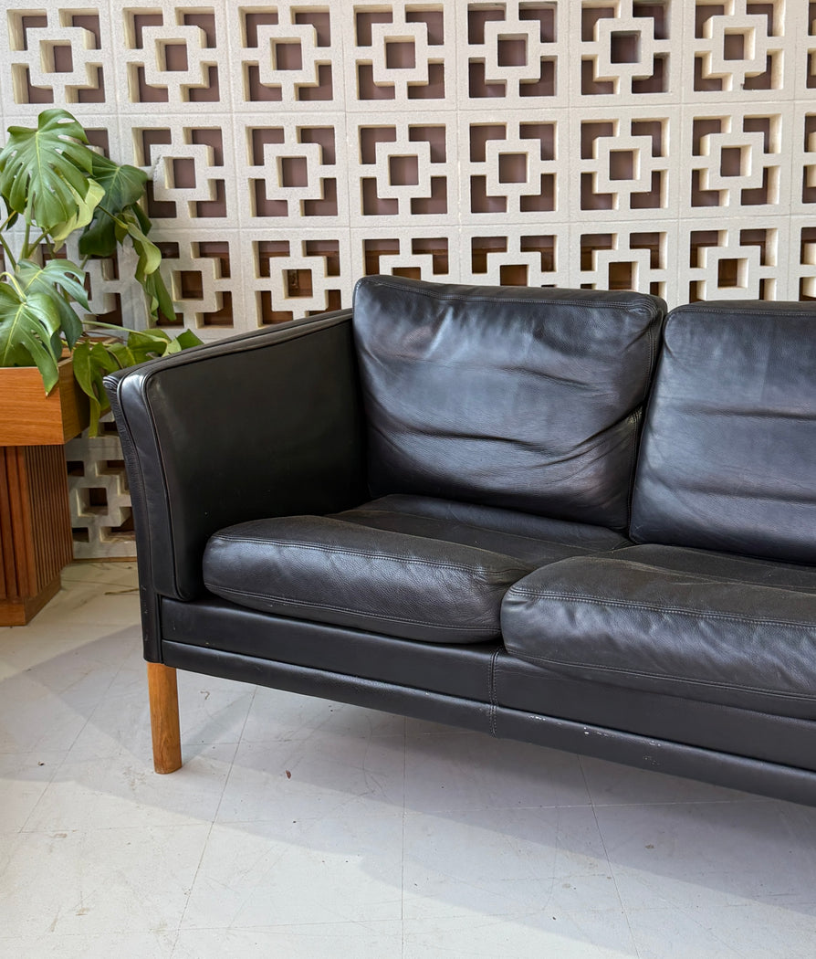 Danish Three Seater Sofa in Black Leather