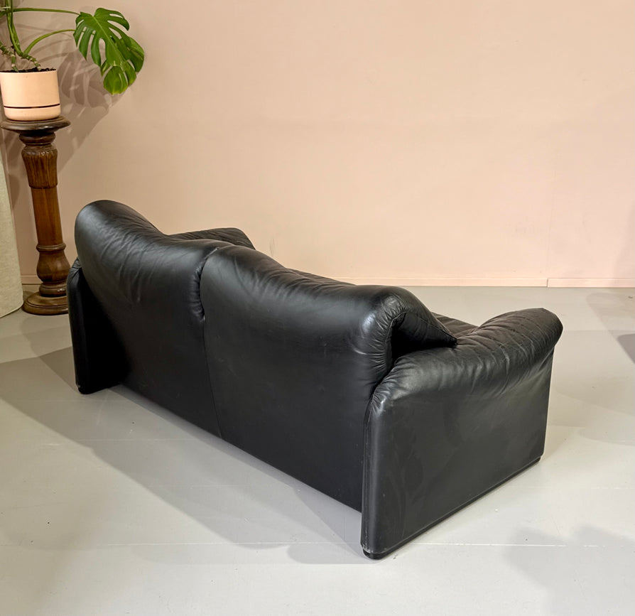 Cassina Maralunga 2 Seater Sofa in Black Leather