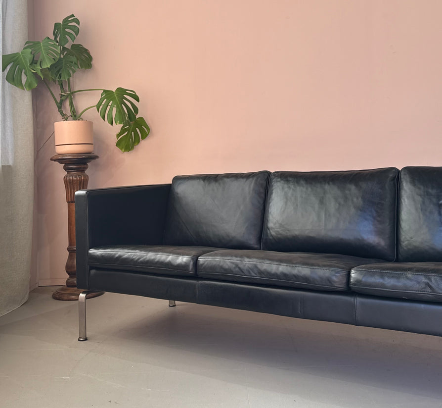 Okamura & Marquardsen Three Seater Danish Sofa in Black Leather
