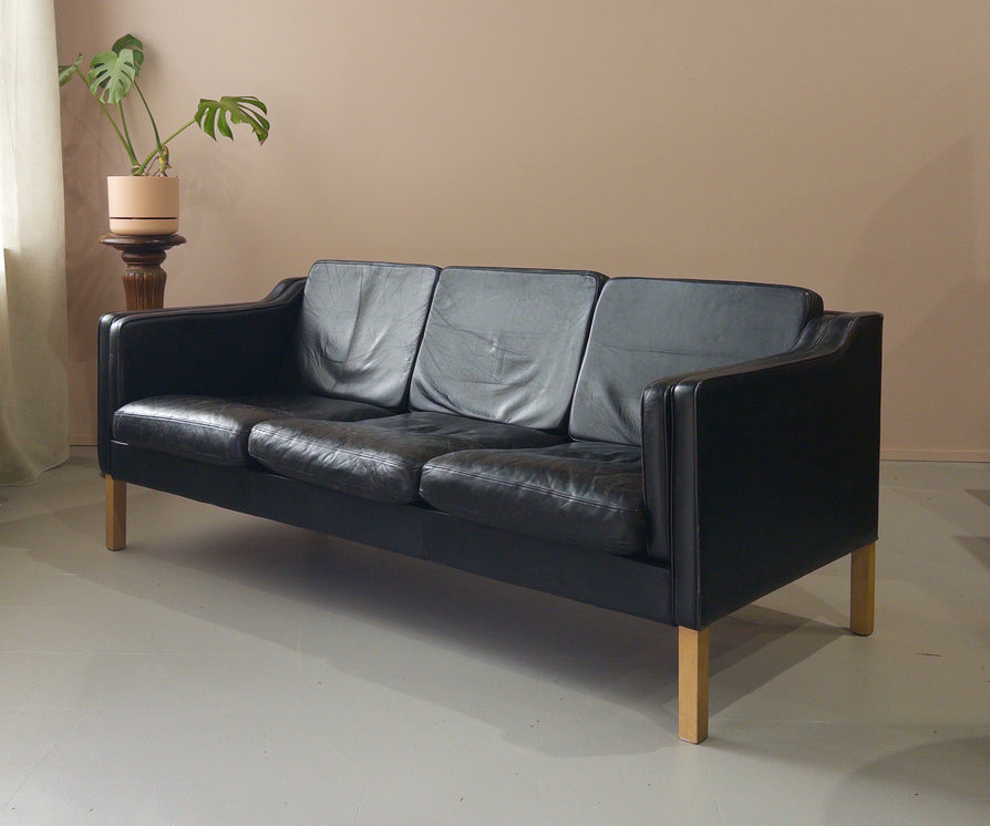 Three-Seater Danish Sofa in Black Leather