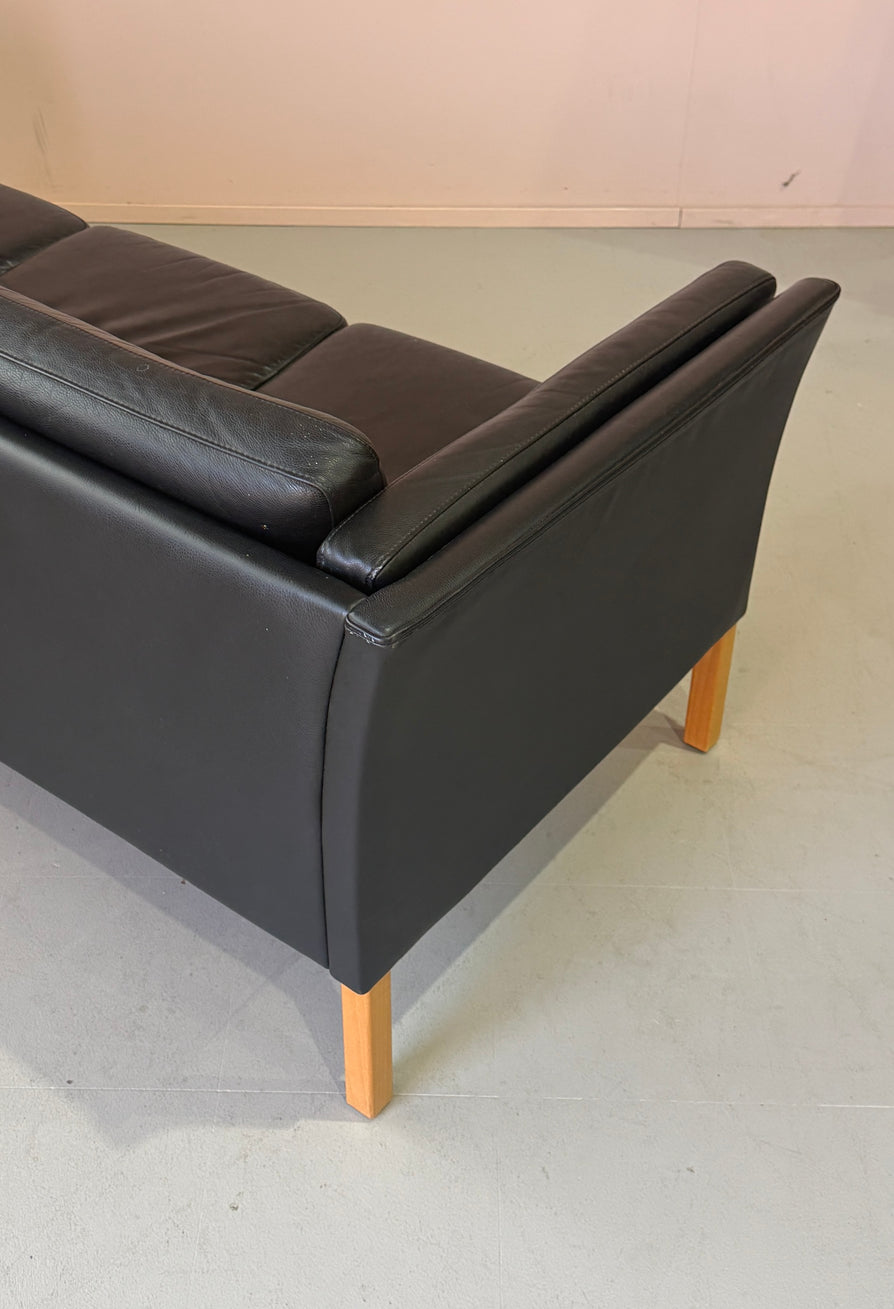 Danish Three Seater Sofa in Black Leather