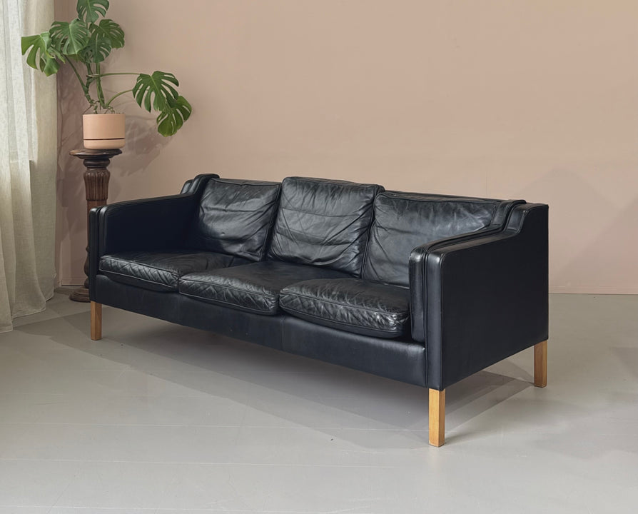 Three-Seater Sofa in Black Leather by Stouby