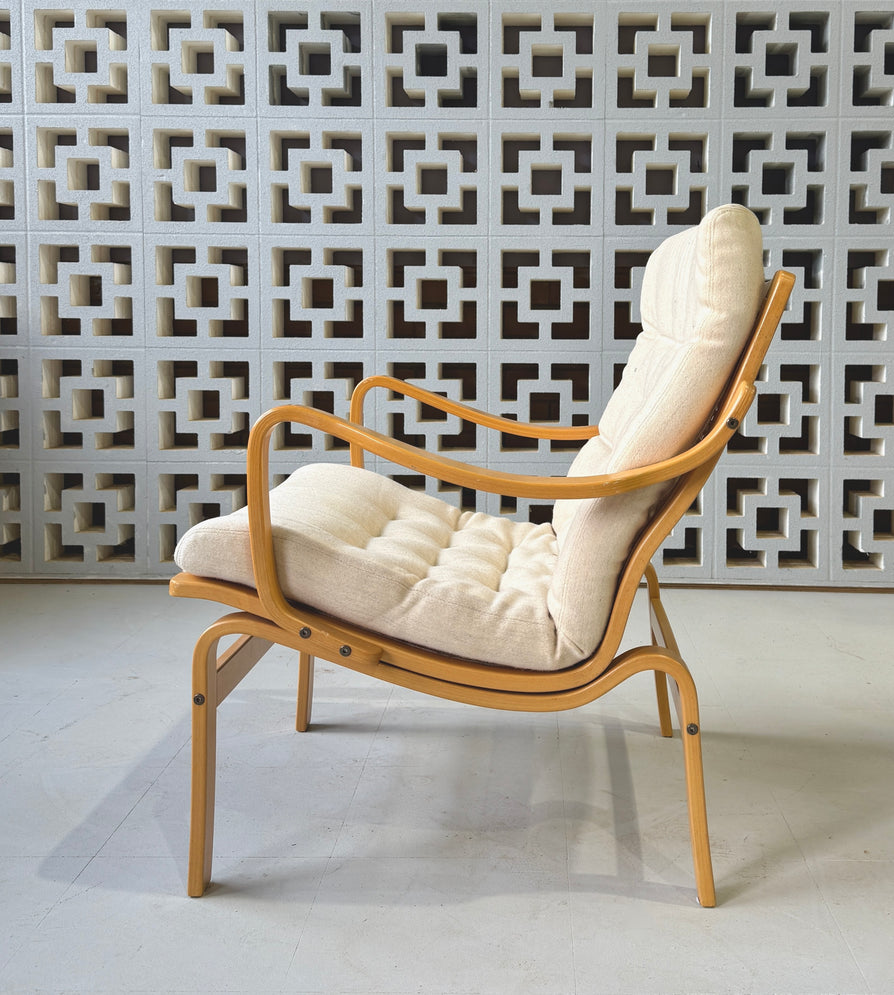 Danish Bentwood Lounge Chair in Wool