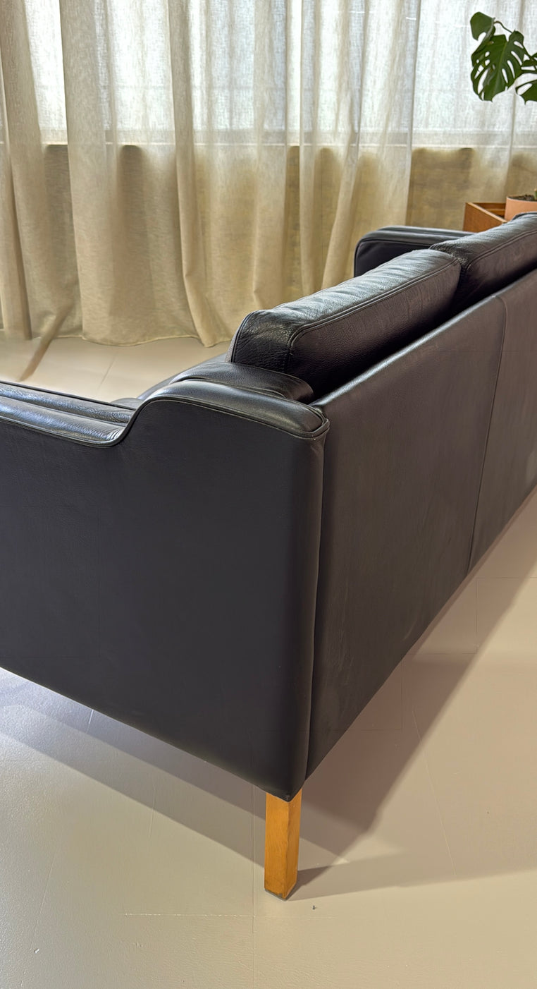 Three-Seater Sofa in Black Leather by Stouby