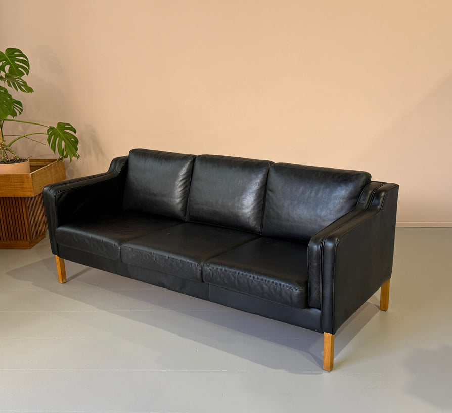 Three-Seater Sofa in Black Leather by Stouby