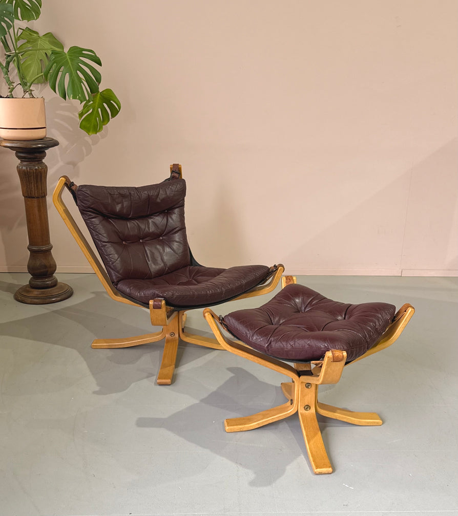 Superstar (Falcon) Lounge Chair & Footstool in Ox-Blood Leather