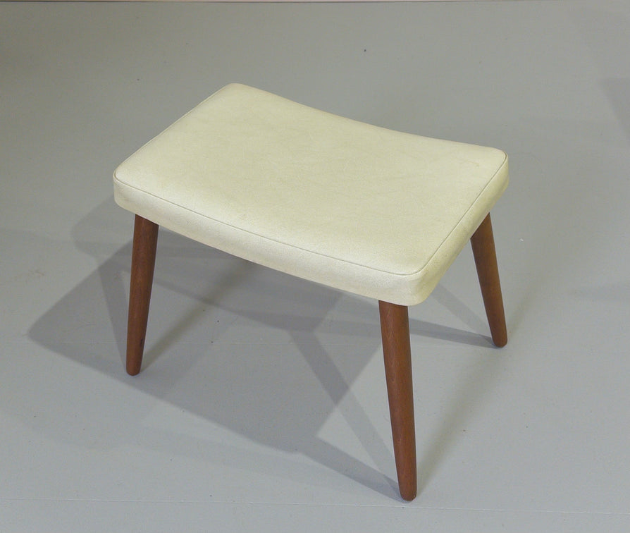 Danish Footstool in Cream Vinyl