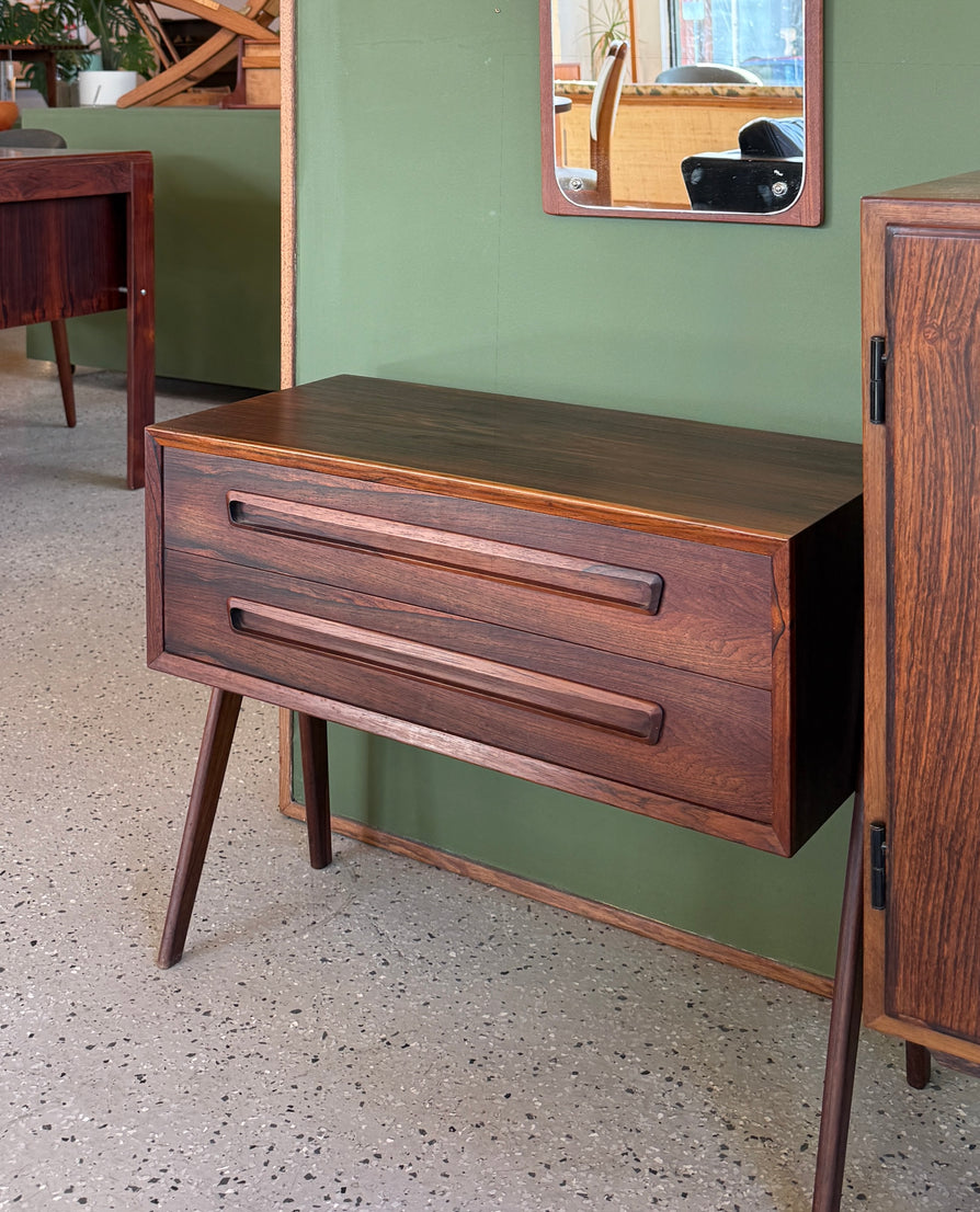 Low-Profile Danish Bedside Drawers in Rosewood