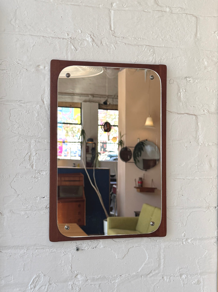 Danish Wall Mirror Set on a Teak Base