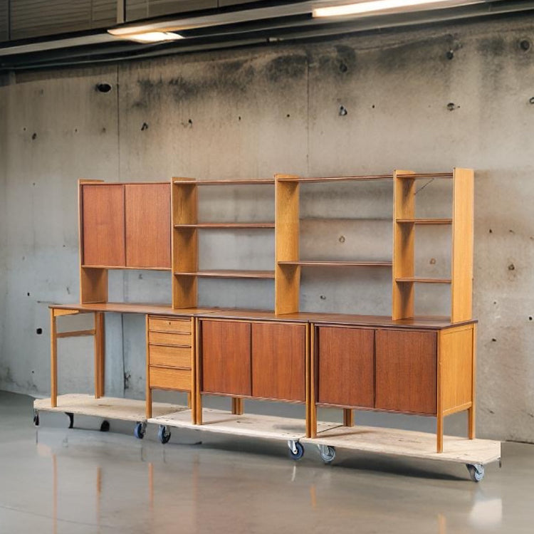 Four-Bay Swedish Wall Unit in Teak