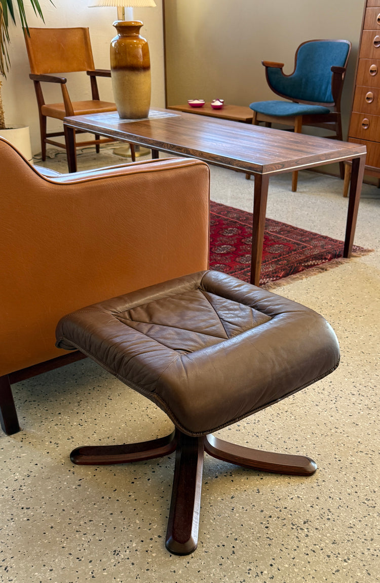 1980s Danish Footstool in Chocolate Brown Leather