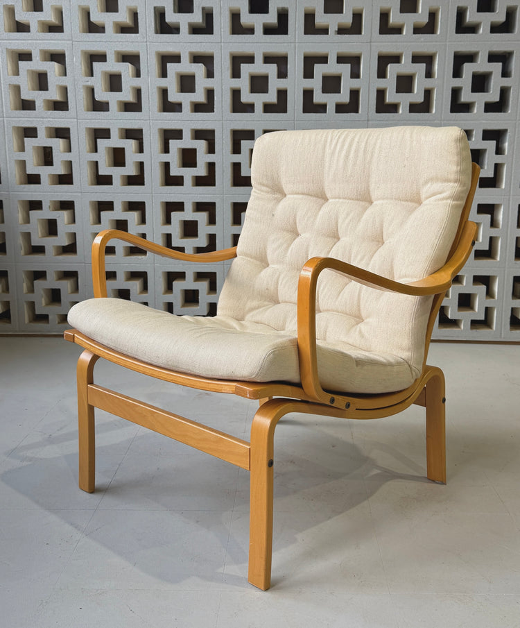 Danish Bentwood Lounge Chair in Wool