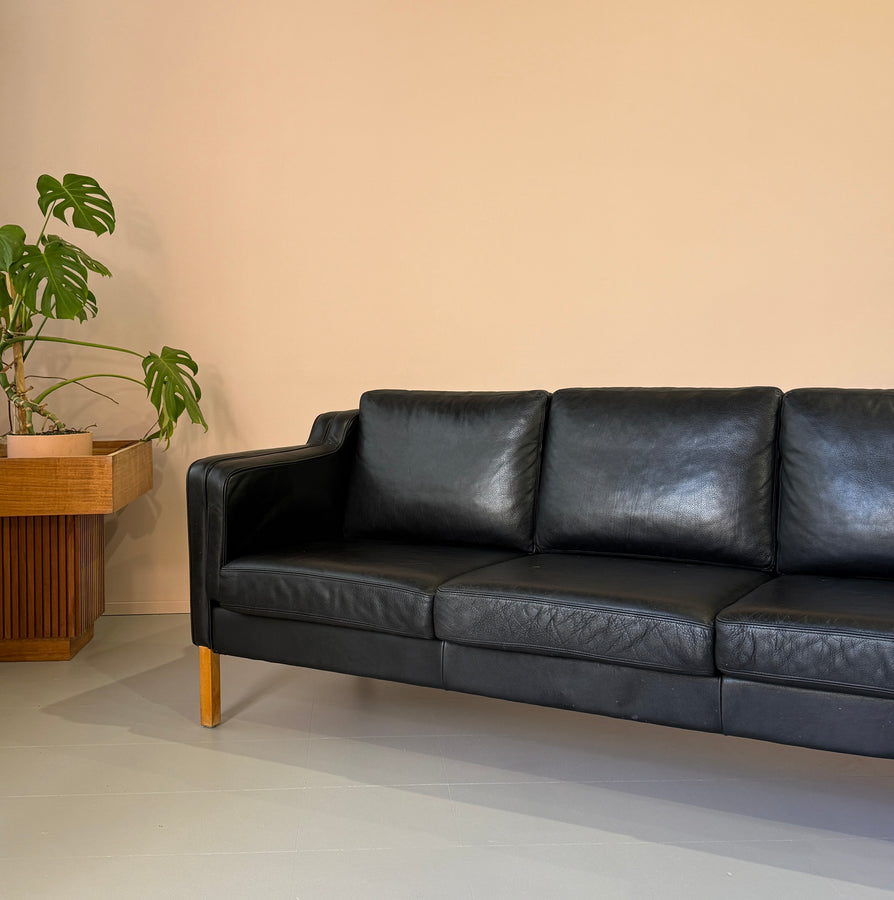 Three-Seater Sofa in Black Leather by Stouby