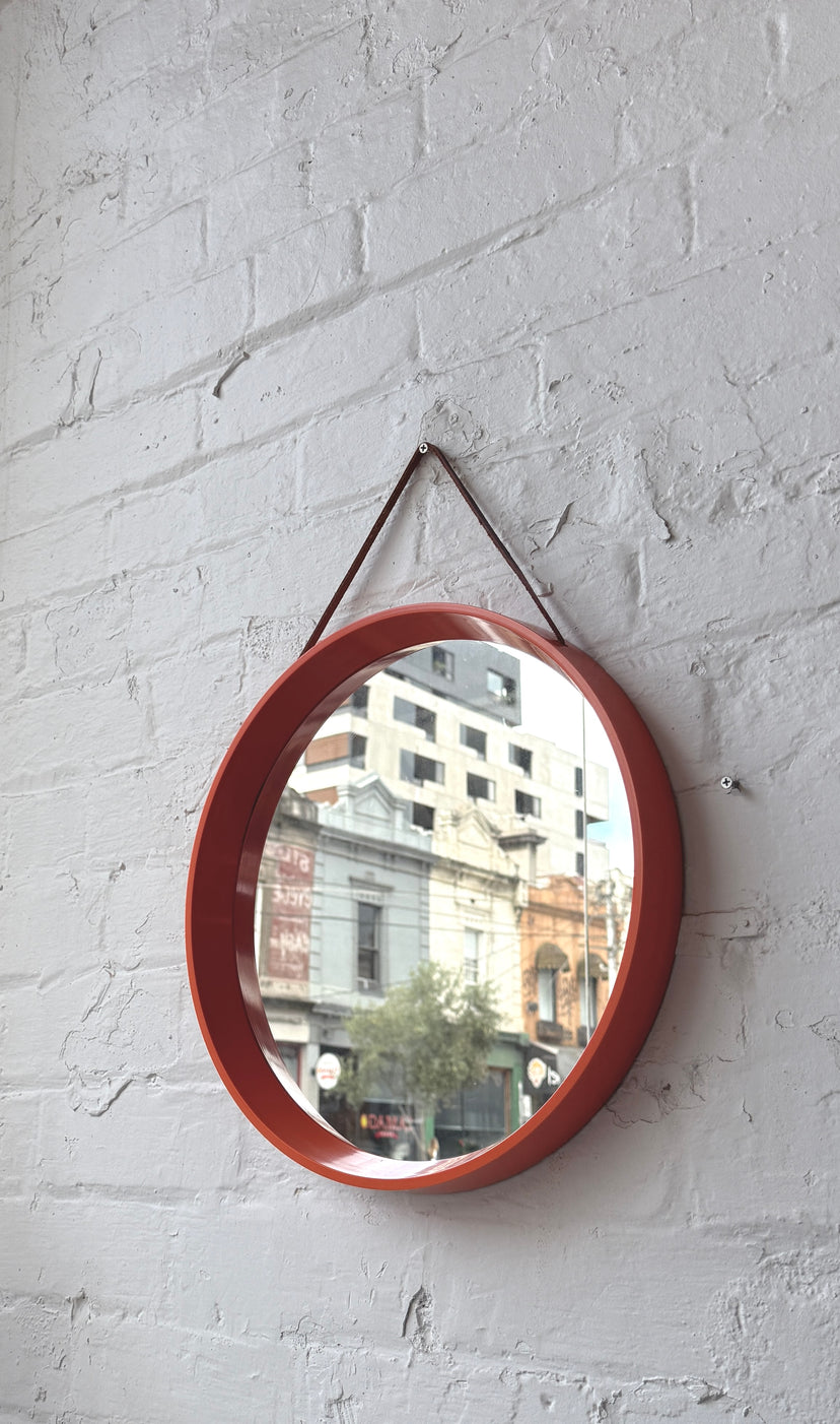 Round 1980s Mirror in Burnt Orange