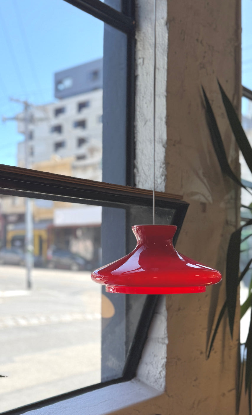 Mid Century Pendant in Red Glass