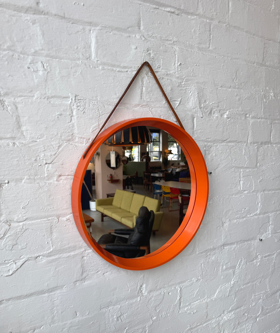 Round 1980s Mirror in Burnt Orange